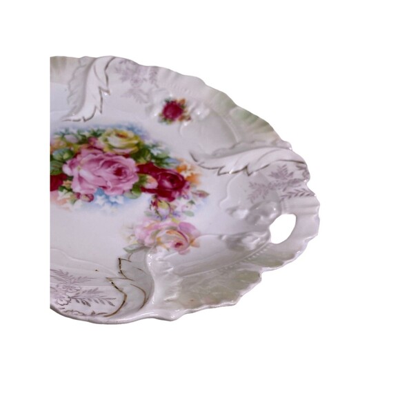 Vintage Gold Etched Rose Handled Celery Dish Plate Bowl Serving Platter -Germany - Picture 3 of 14